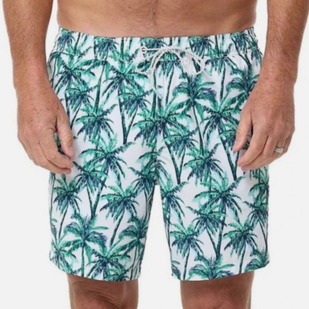 Bonobos Riviera Swim Trunks Mens Small 7 Inch Inseam Palm Tree Green